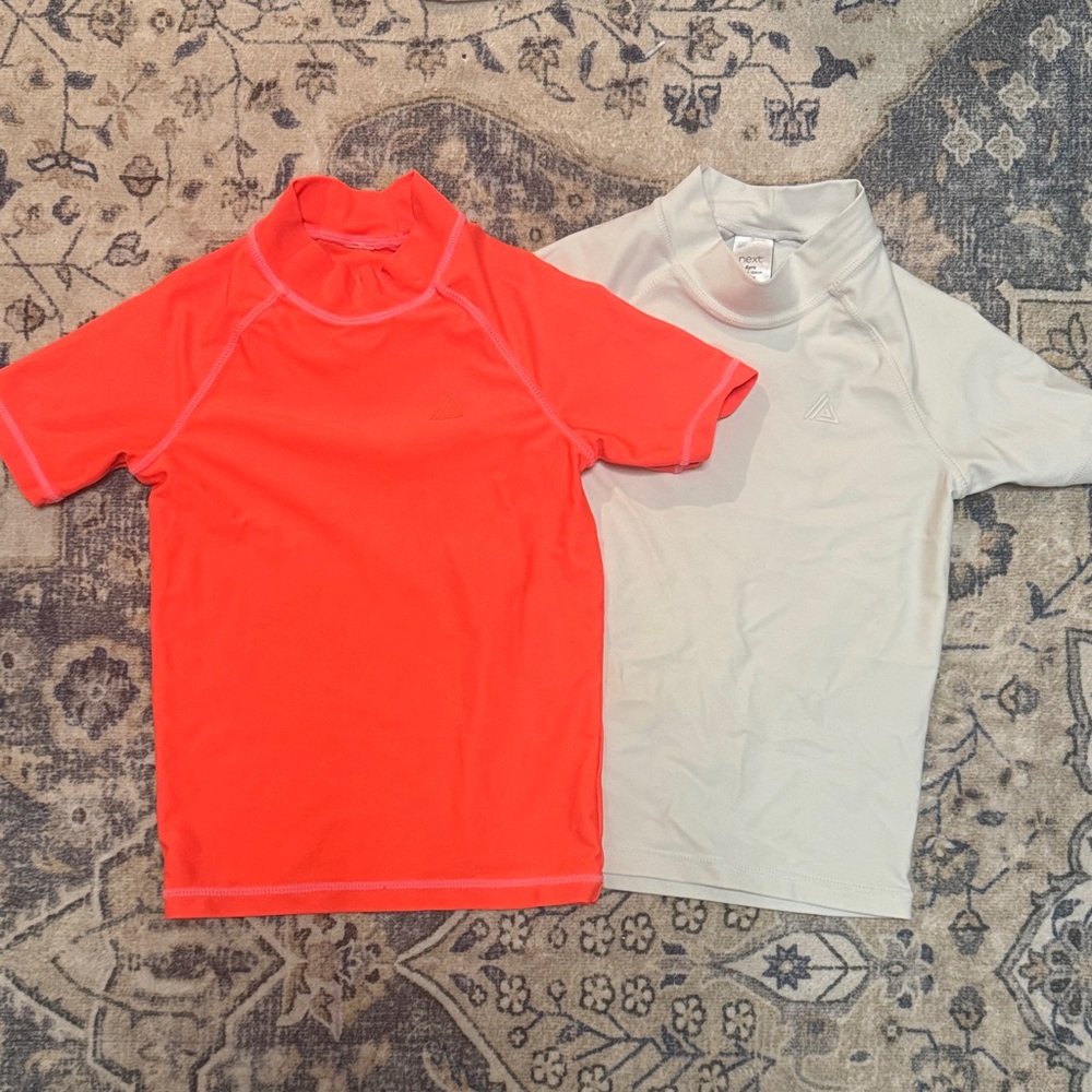 next Kids Short-Sleeve Rash Guard Set - Neon Coral & Light Gray